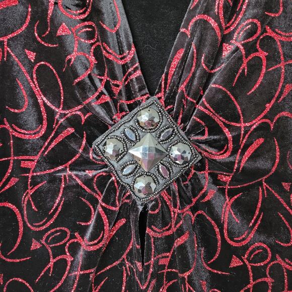 Black Velvet Red Sequin Top Sz S Christmas Holidays Sparkle Whimsygoth Notations - Picture 3 of 10